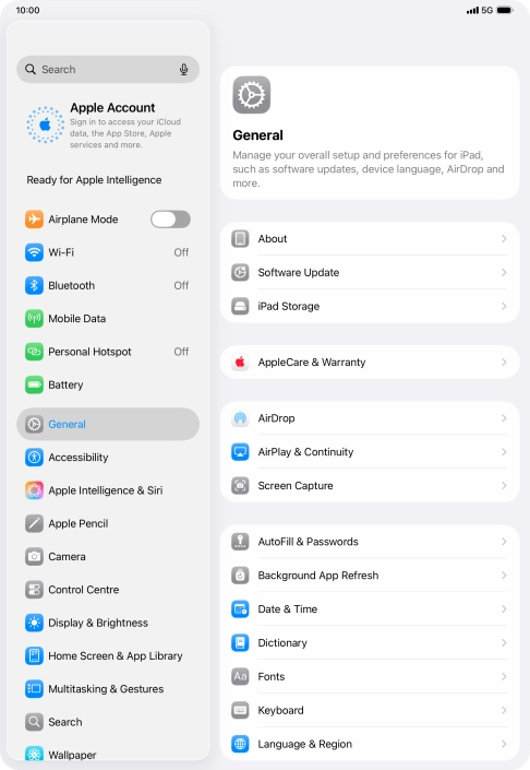 Press Apple Account. Press Apple Account.