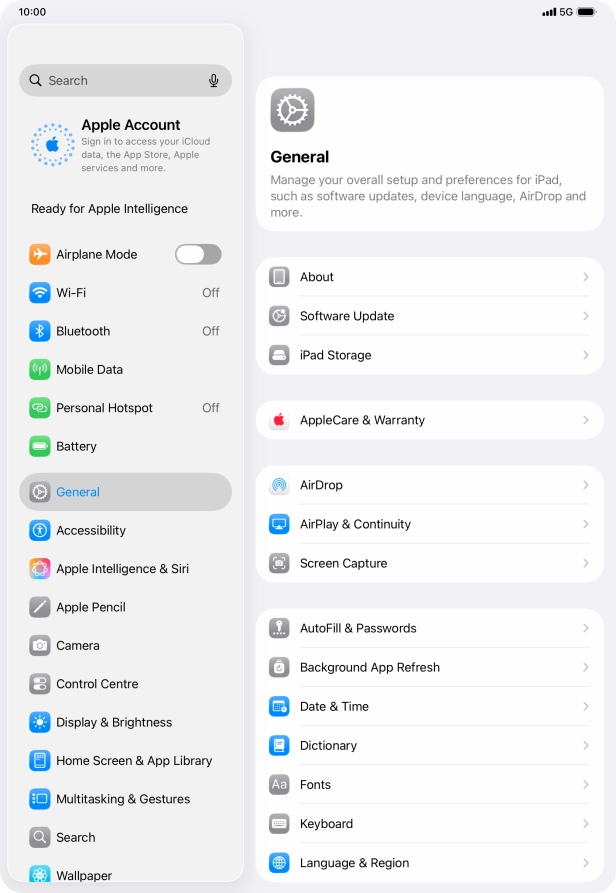 Press Apple Account. Press Apple Account.