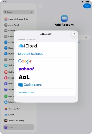 Press Add Other Account... and key in your email address. Press Add Other Account... and key in your email address.