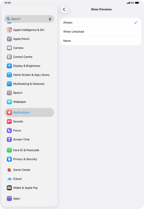 To select notification preview on the lock screen, press Always. To select notification preview on the lock screen, press Always.