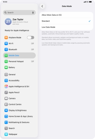 Press the required setting to turn the function on or off. Press the required setting to turn the function on or off.