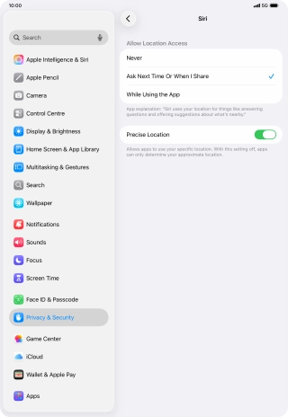 Press the required setting to turn the function on or off.