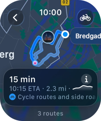 Turn the Digital Crown to see the suggested routes.