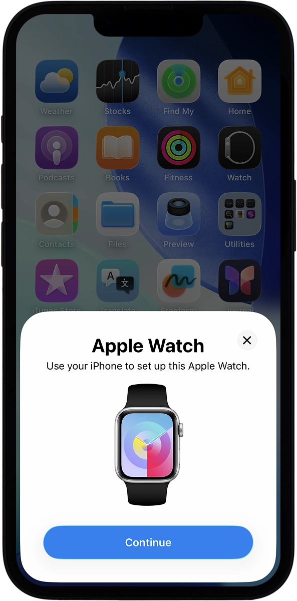 On your phone: Press Continue and follow the instructions on your phone to place the watch face in the middle of your phone's camera viewfinder.