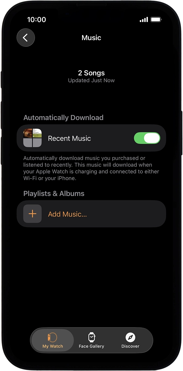 On your phone: Press Add Music... and go to the required playlist or album.
