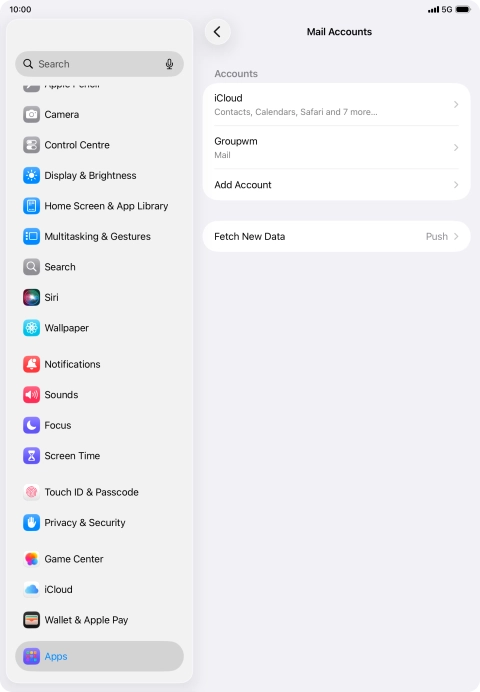 Press the name of the email account you've just set up.