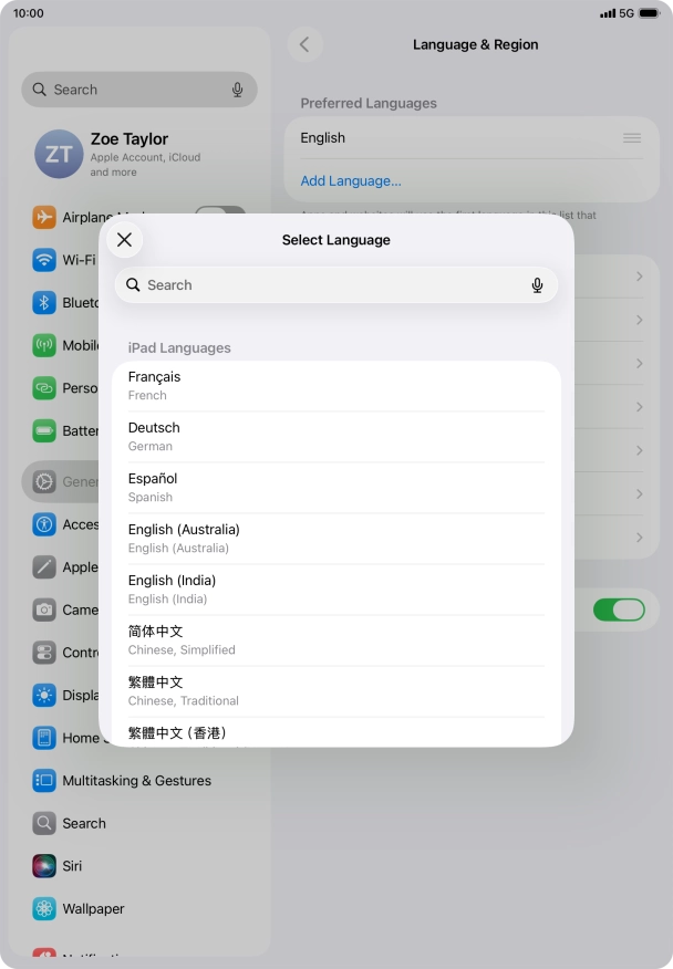 Press the required language.