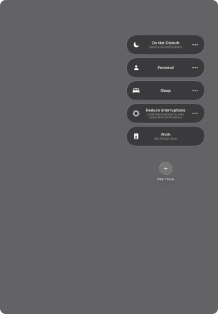 Press the required focus mode to activate or deactivate it immediately.