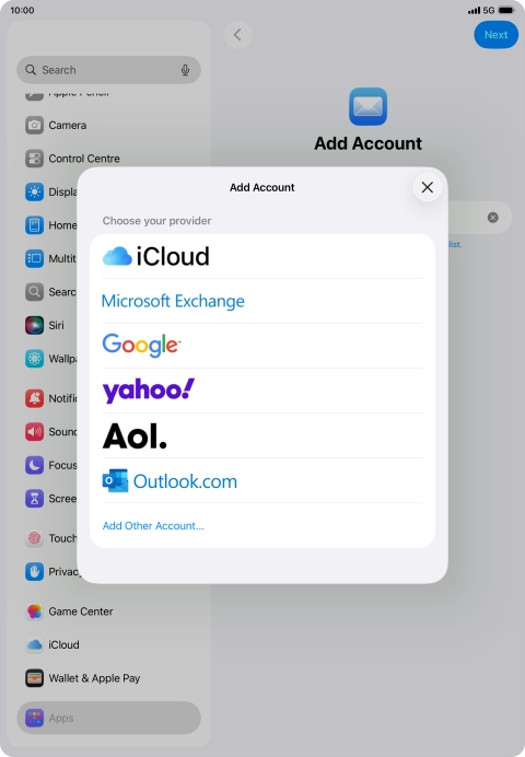 Press Add Other Account... and key in your email address.