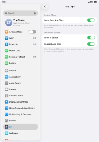 Press the indicators next to the required settings to turn them on or off.
