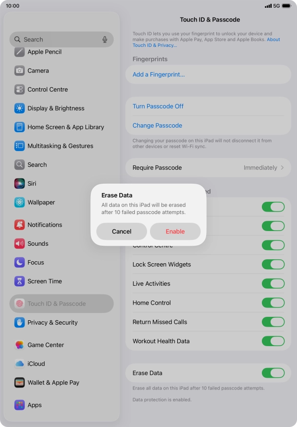 If you turn on the function, press Enable.