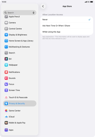 Press the required setting to turn the function on or off.