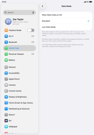 Press the required setting to turn the function on or off.