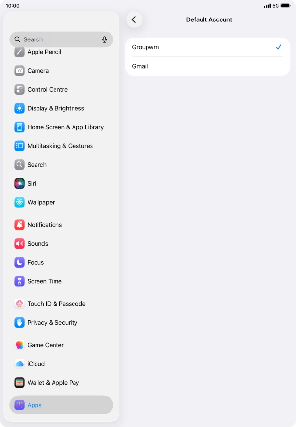 Press the required email account to select the email account as your default account.