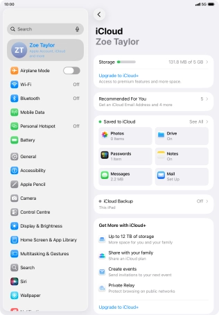 Press iCloud Backup.