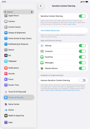Press the indicators next to the required applications to turn the function on or off.