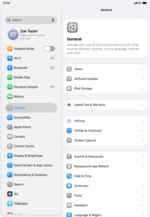 Press Software Update. If a new software version is available, it's displayed. Follow the instructions on the screen to update the tablet software.