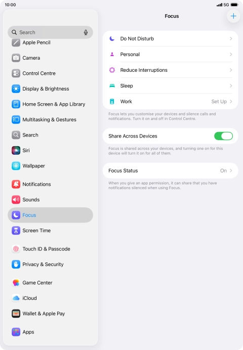 Press the required focus mode.