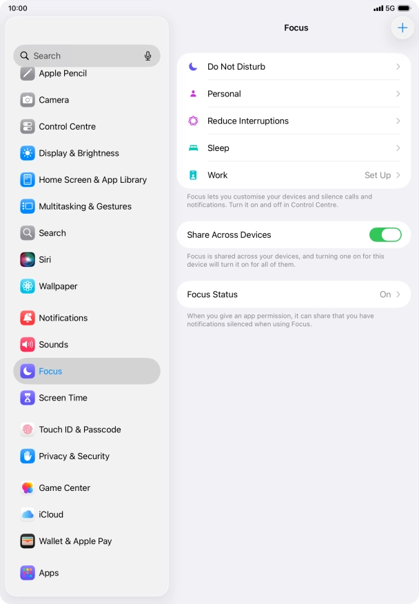 Press the required focus mode.