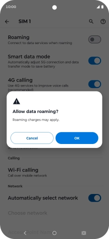 If you turn on data roaming, press OK.