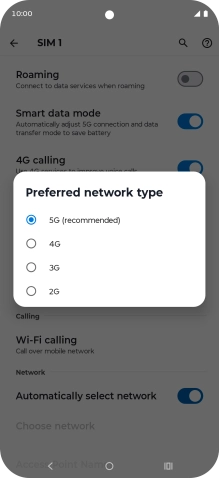 Press the required network mode.