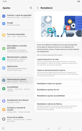 Pulsa Restablecer valores de fábrica.