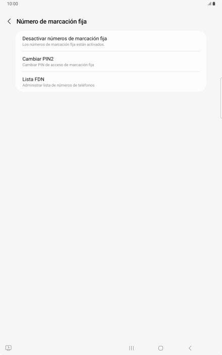 Pulsa Desactivar números de marcación fija. Pulsa Desactivar números de marcación fija.