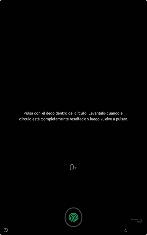 Sigue las indicaciones de la pantalla para crear una huella digital como código de seguridad. Sigue las indicaciones de la pantalla para crear una huella digital como código de seguridad.