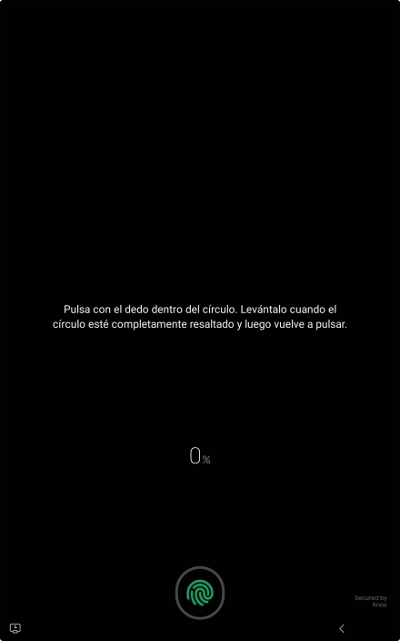 Sigue las indicaciones de la pantalla para crear una huella digital como código de seguridad. Sigue las indicaciones de la pantalla para crear una huella digital como código de seguridad.