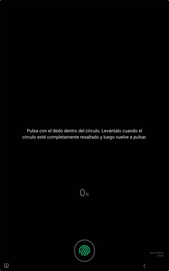 Sigue las indicaciones de la pantalla para crear una huella digital como código de seguridad. Sigue las indicaciones de la pantalla para crear una huella digital como código de seguridad.