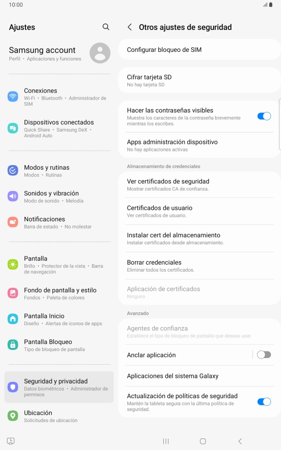 Pulsa Configurar bloqueo de SIM. Pulsa Configurar bloqueo de SIM.
