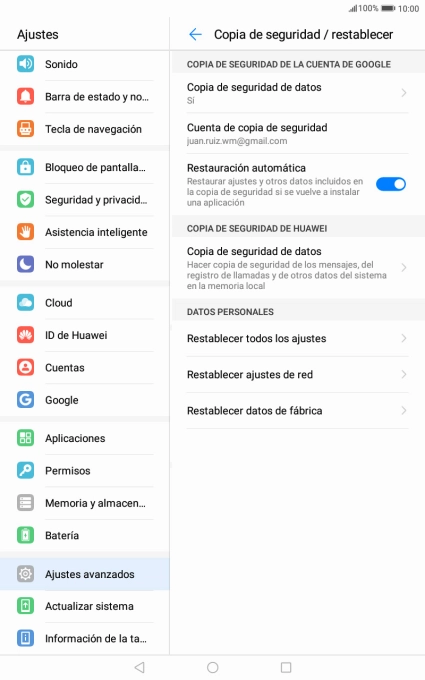 Pulsa Restablecer datos de fábrica. Pulsa Restablecer datos de fábrica.