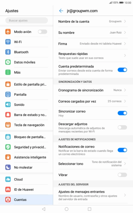 Pulsa Nombre de la cuenta e introduce el nombre de la cuenta de correo electrónico. Pulsa Nombre de la cuenta e introduce el nombre de la cuenta de correo electrónico.