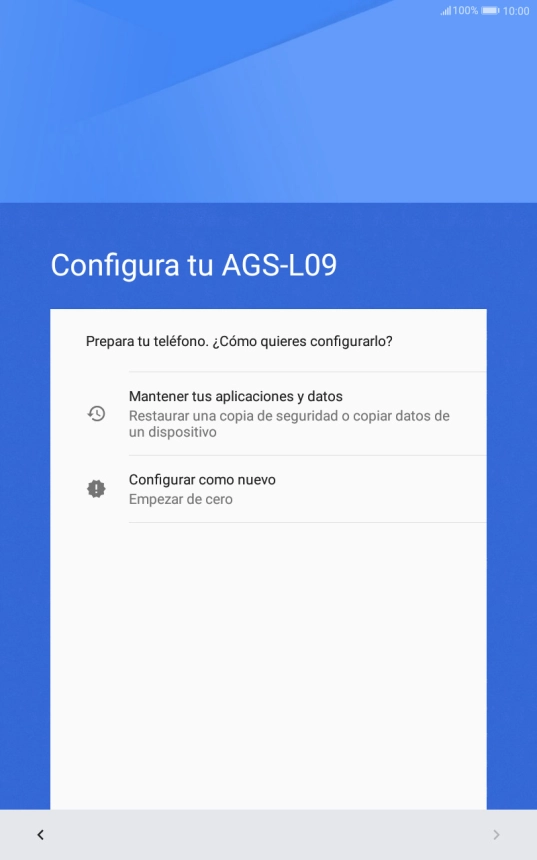 Puedes transferir el contenido de otro dispositivo cuando activas tu tablet por primera vez y cuando la has restablecido. Cuando aparezca en la pantalla de la tablet esta imagen, ya está lista para la transmisión del contenido del otro dispositivo. Puedes transferir el contenido de otro dispositivo cuando activas tu tablet por primera vez y cuando la has restablecido. Cuando aparezca en la pantalla de la tablet esta imagen, ya está lista para la transmisión del contenido del otro dispositivo.