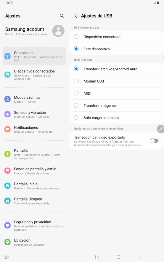 Pulsa Transferir archivos/Android Auto. Pulsa Transferir archivos/Android Auto.