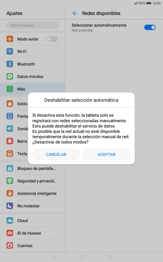 Pulsa ACEPTAR y espera mientras la tablet está buscando redes.