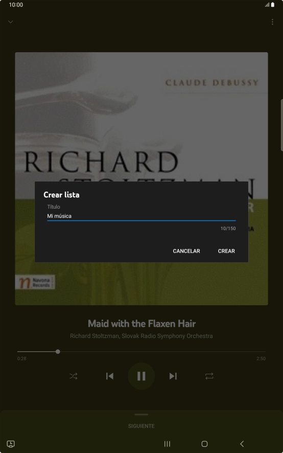 Introduce el nombre deseado de la lista de reproducción y pulsa CREAR. Introduce el nombre deseado de la lista de reproducción y pulsa CREAR.