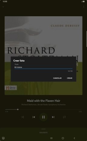 Introduce el nombre deseado de la lista de reproducción y pulsa CREAR. Introduce el nombre deseado de la lista de reproducción y pulsa CREAR.