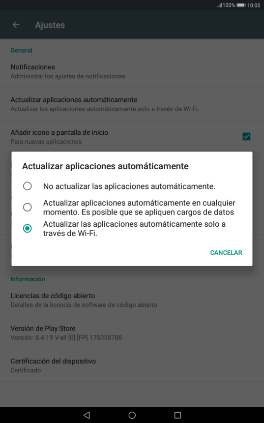 Para desactivar la actualización automática de apps, pulsa No actualizar las aplicaciones automáticamente.. Para desactivar la actualización automática de apps, pulsa No actualizar las aplicaciones automáticamente..