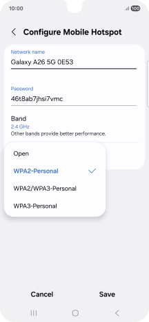 Press WPA3-Personal to password protect your Wi-Fi hotspot.