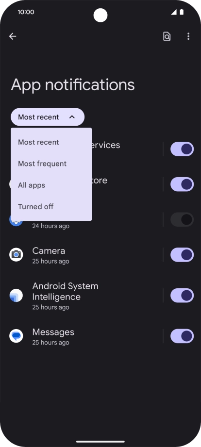 Press the required setting.
