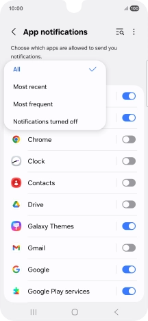 Press the required setting.