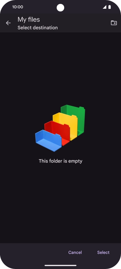 To create a new folder, press the new folder icon and follow the instructions on the screen to create a new folder.