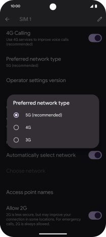 Press the required network mode. Press the required network mode.