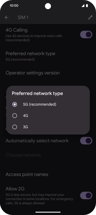 Press the required network mode. Press the required network mode.