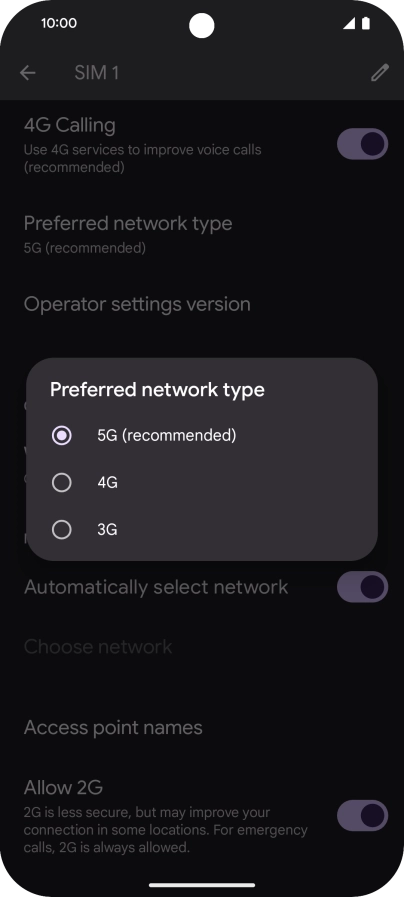 Press the required network mode. Press the required network mode.
