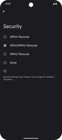 Press WPA3-Personal to password protect your Wi-Fi hotspot.