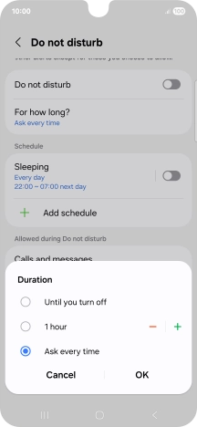 Press the required setting.