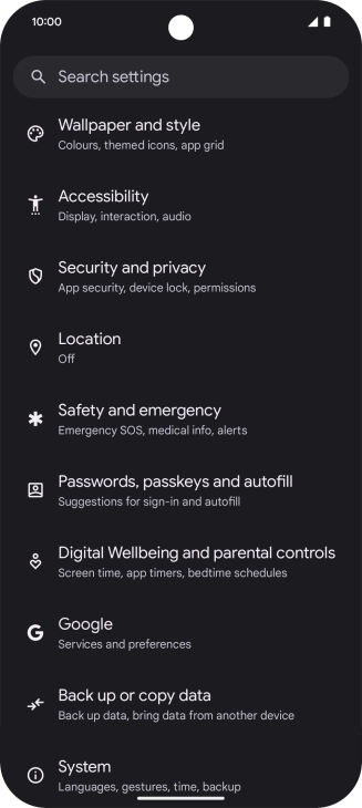 Press Security and privacy.