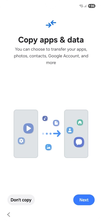 You can transfer the contents of another phone to your phone when it's activated for the first time and after a factory reset. When this screen is displayed, your phone is ready to transfer content from another phone.